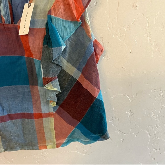 Anthro Maeve NWT Blue Plaid Ruffled Front Sleeveless Top - Picture 7 of 11